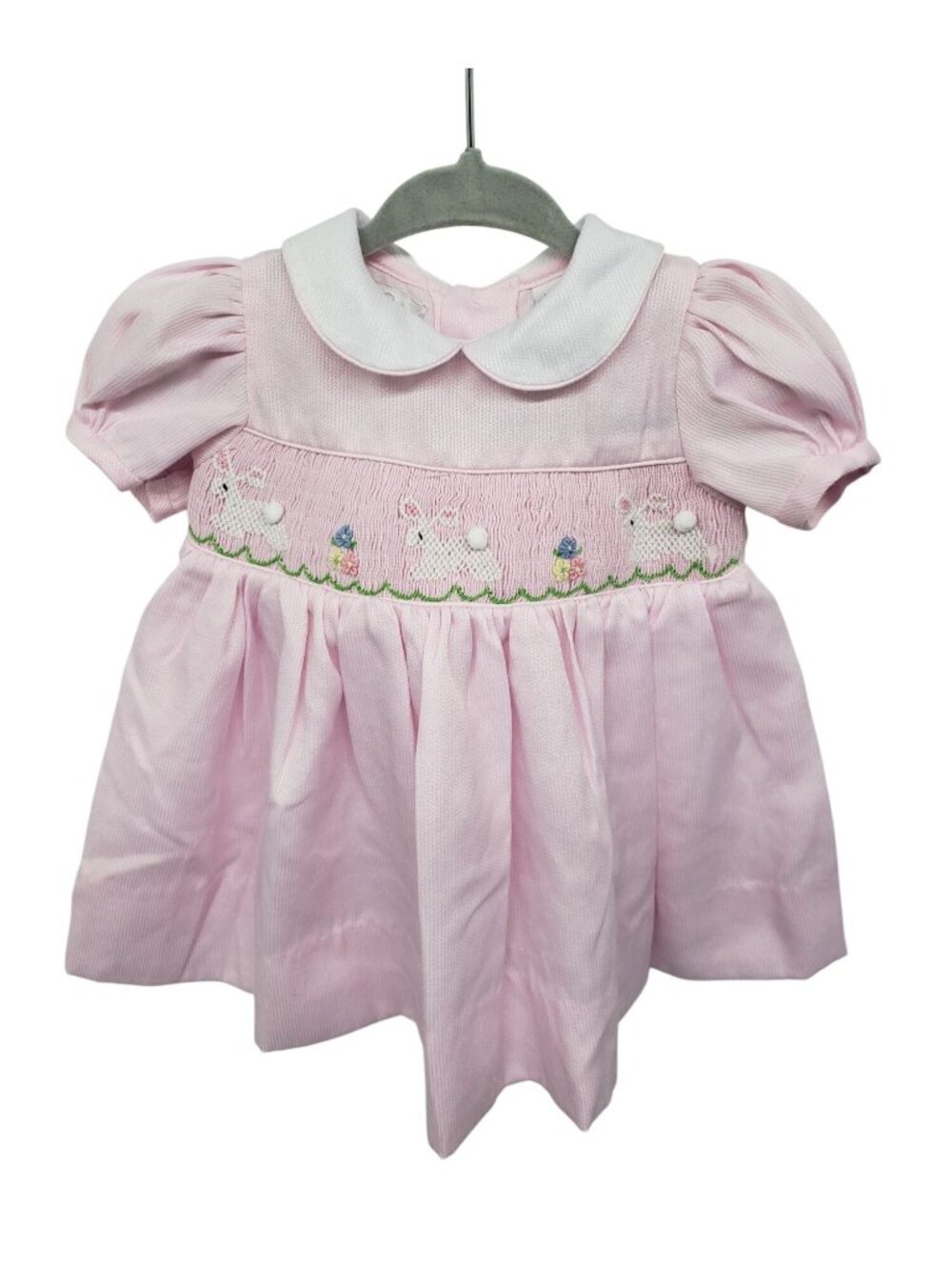 Vintage Carriage Boutique Pink Baby Girl Easter Bunny Smocked Dress Puff Sleeve